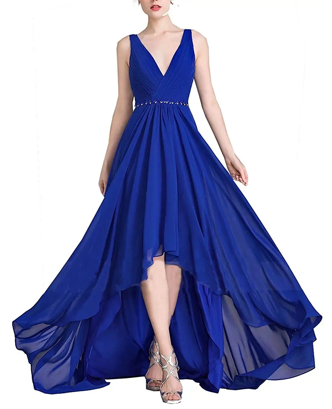 

2020 Asymmetrical Prom Dresses Chiffon Wedding Party Dresses with Beaded Belt vestidos de la celebridad